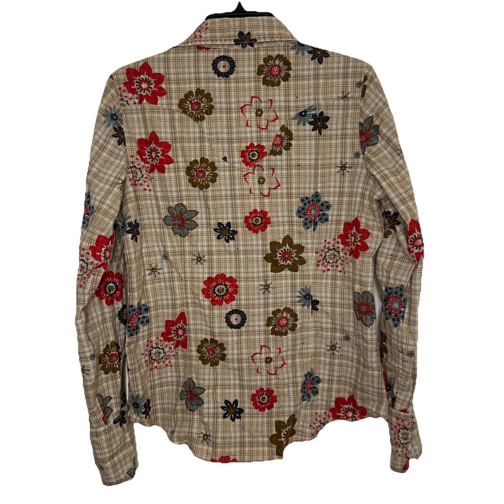 Johnny Was Cotton Floral Brown Red Gold Flannel Pearl Snap Button Up Size 4 - Picture 7 of 13
